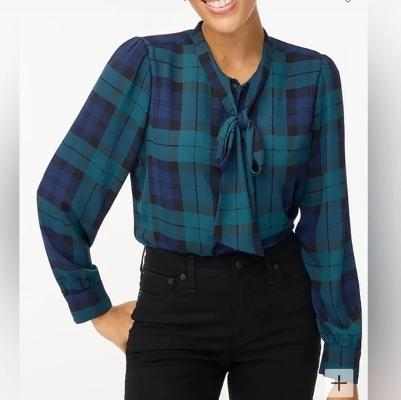 J. Crew Womens Blue/Green Plaid Blouse - Picture 2 of 10